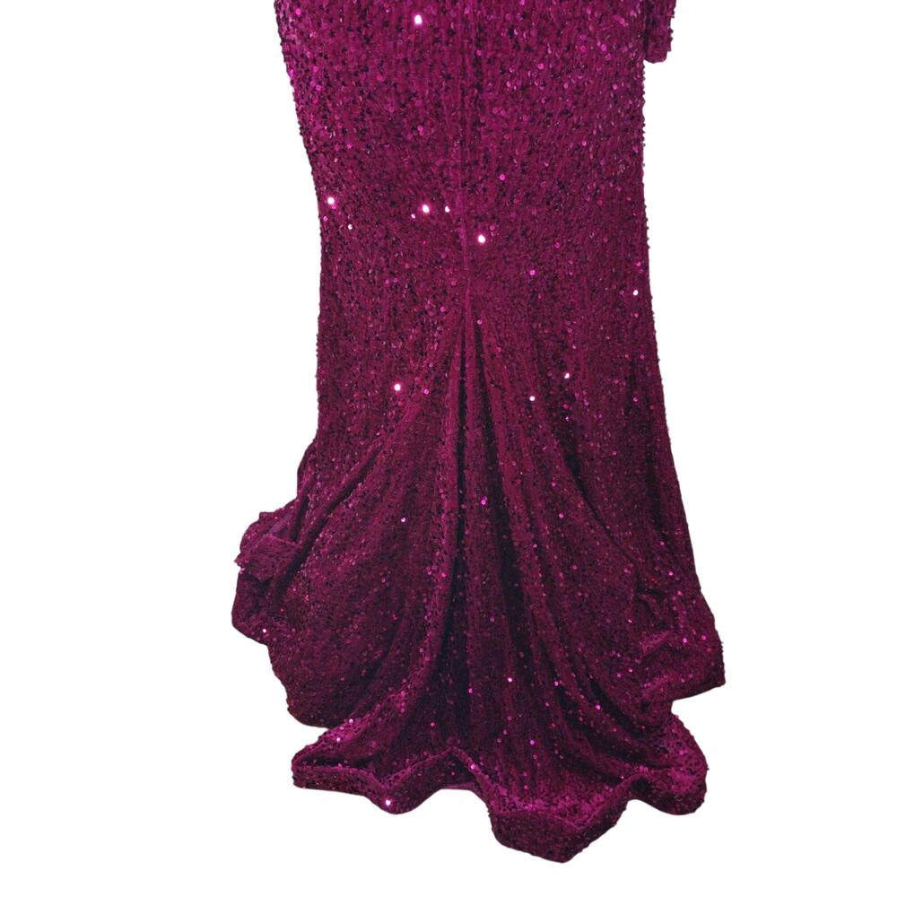 NWT! FASHION NOVA! DEEP FUSCHIA PINK/RED SEQUINNED STRETCH VELVET GOWN! 2X - Picture 9 of 14